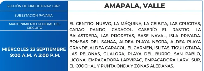 Foto de las Zonas de Amapala, Valle que estarán sin energía eléctrica este miércoles 23 de septiembre, según la ENEE.
