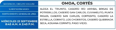 Foto de las Zonas de Omoa, Cortés que estarán sin energía eléctrica este miércoles 23 de septiembre, según la ENEE.