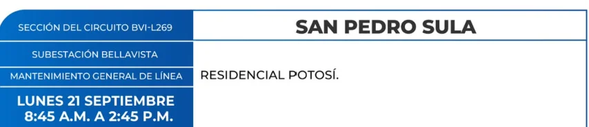 Foto de las Zonas de San Pedro Sula serán afectadas por cortes de energía eléctrica este lunes 21 de septiembre, según la ENEE.