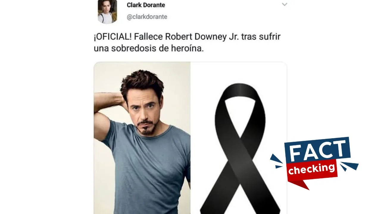 Publicación sobre la noticia falsa de la muerte de Robert Downey Jr.