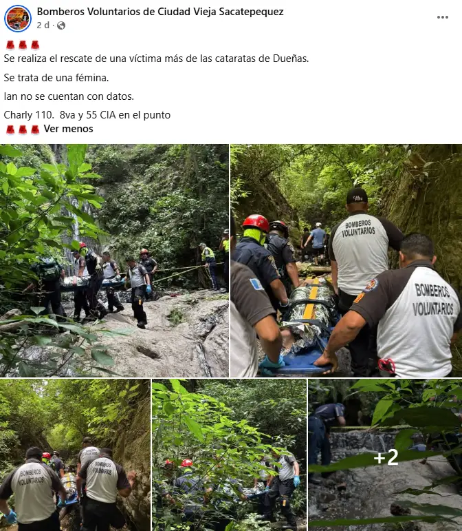 informe de los bomberos de Guatemala sobre la joven que muere tras resbalar en catarata