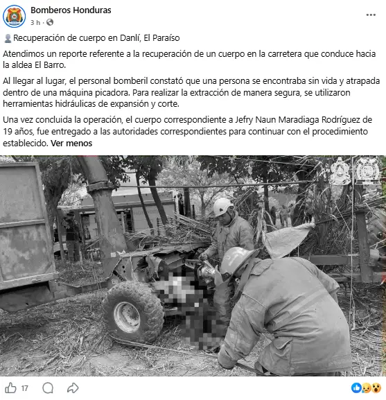 Informe de los Bomberos sobre la muerte accidental del joven en Danlí 