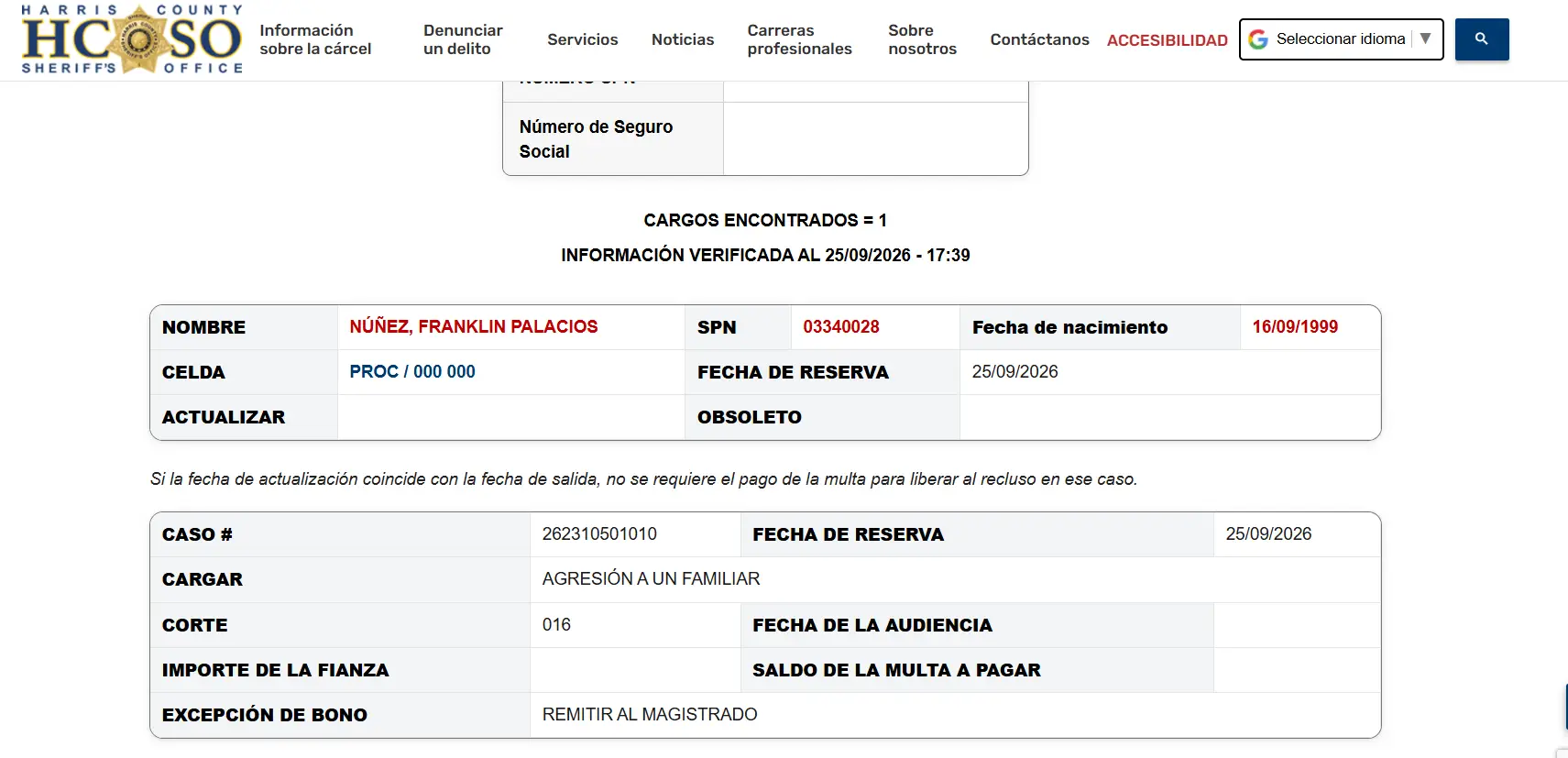 Ficha policial de la detención de La Tafloo
