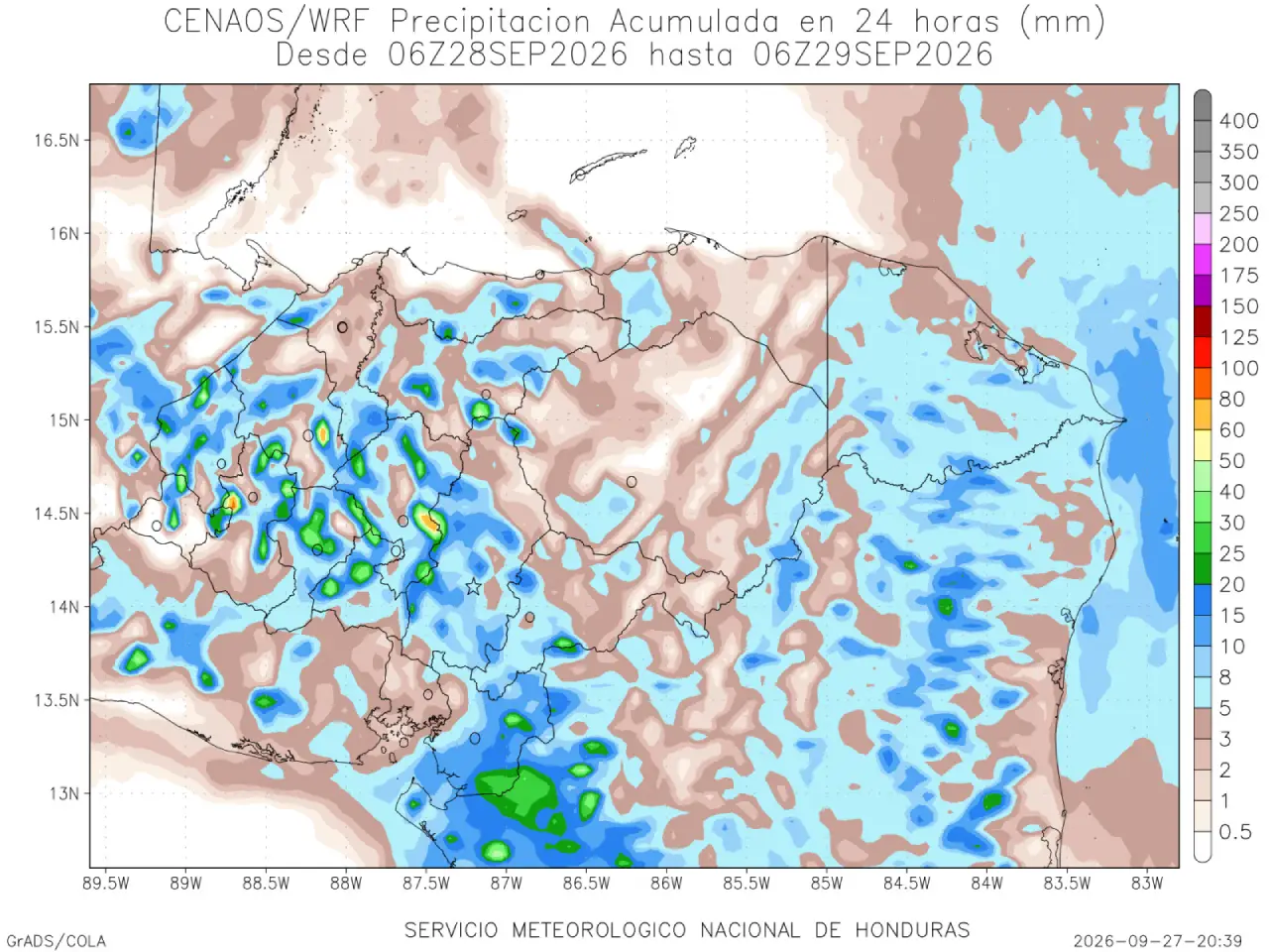 Mapa de lluvias en Honduras