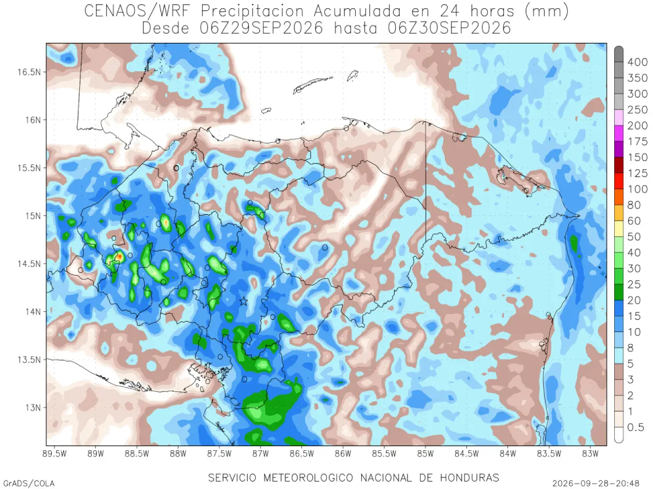 Mapa de lluvias en Honduras