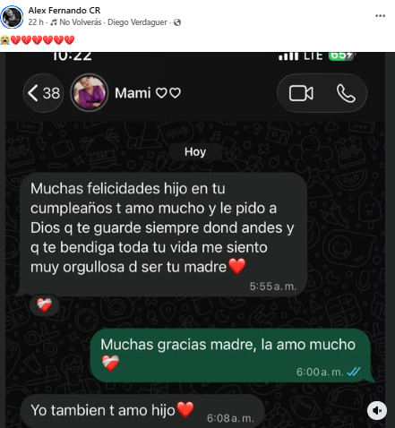 Mensaje de Sara Romero a su hijo Alex, el día de su cumpleaños 