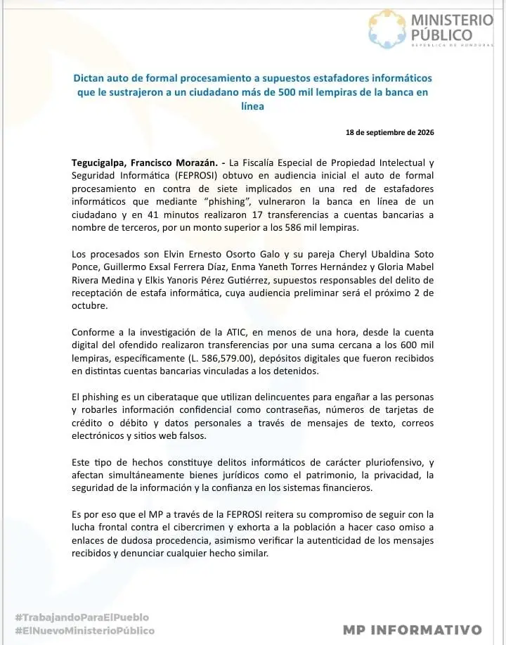 Comunicado del Ministerio Público