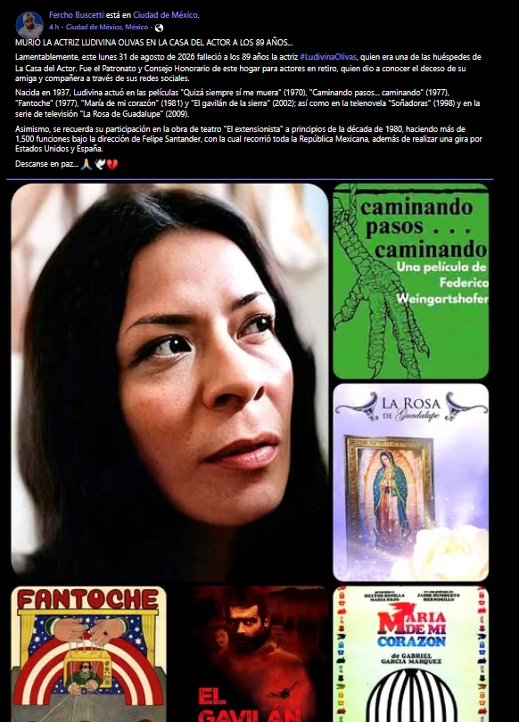Foto del anuncio del fallecimiento de Ludivina Olivas