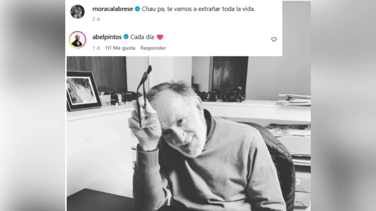 Publicación en redes sociales donde la esposa de Abel Pintos dedicó unas palabras de despedida a su padre tras su fallecimiento.