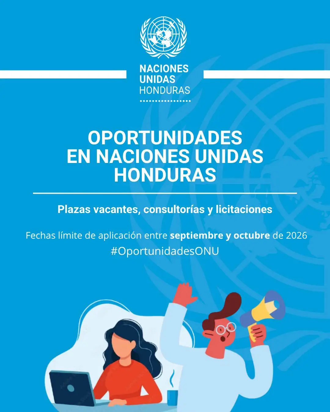 Publicación del anuncio de plazas vacantes en ONU Honduras.