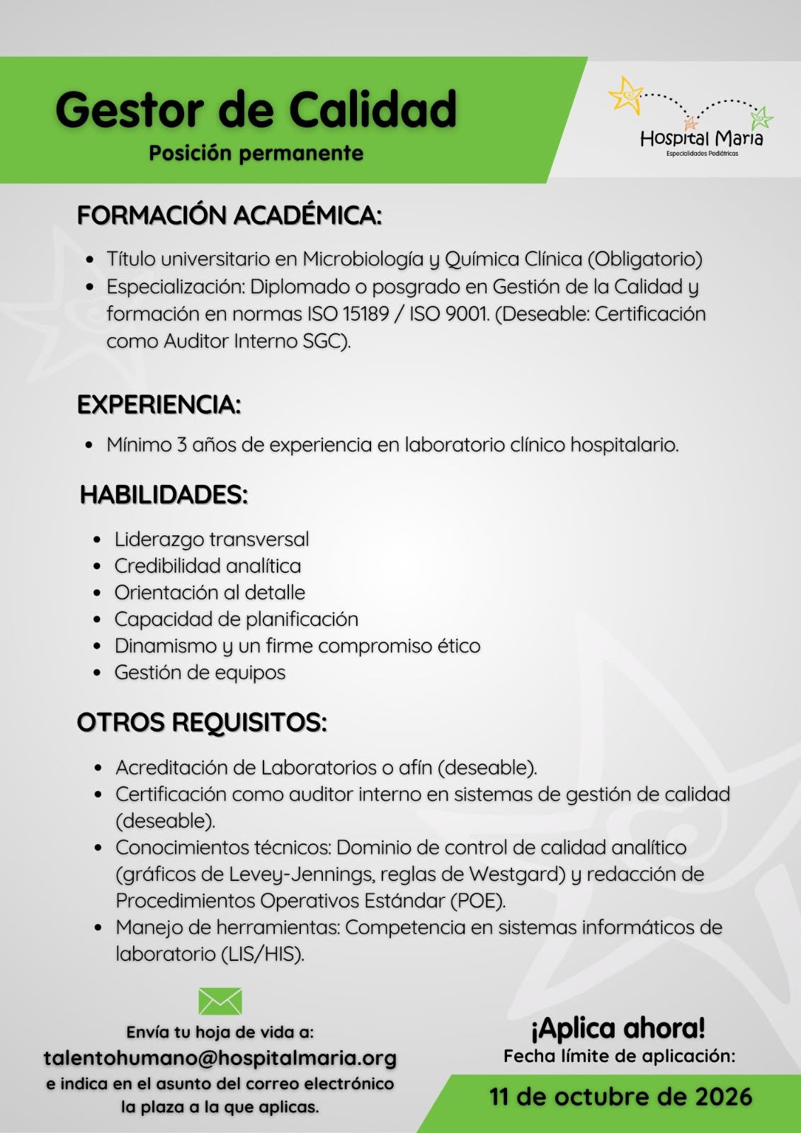 Oportunidades de empleo en el Hospital María