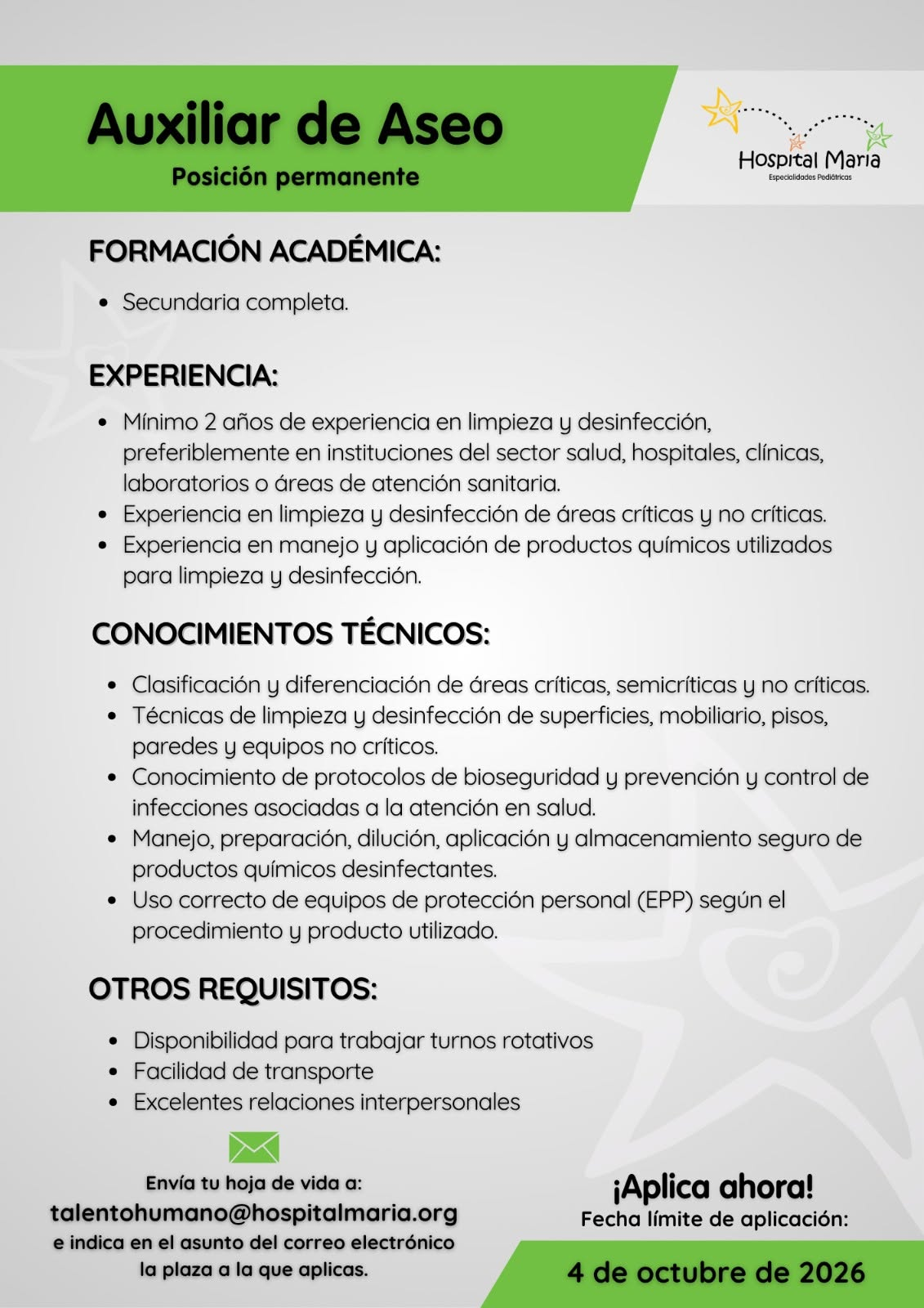 Oportunidades de empleo en el Hospital María