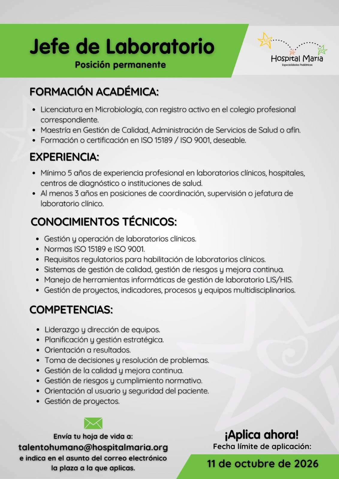 Oportunidades de empleo en el Hospital María
