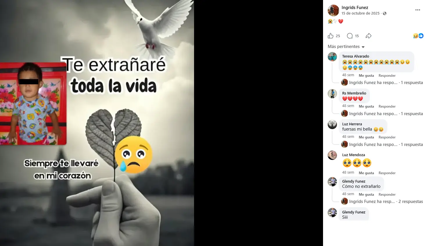 Mensaje que Ingrids Fúnez compartió en su cuenta de Facebook