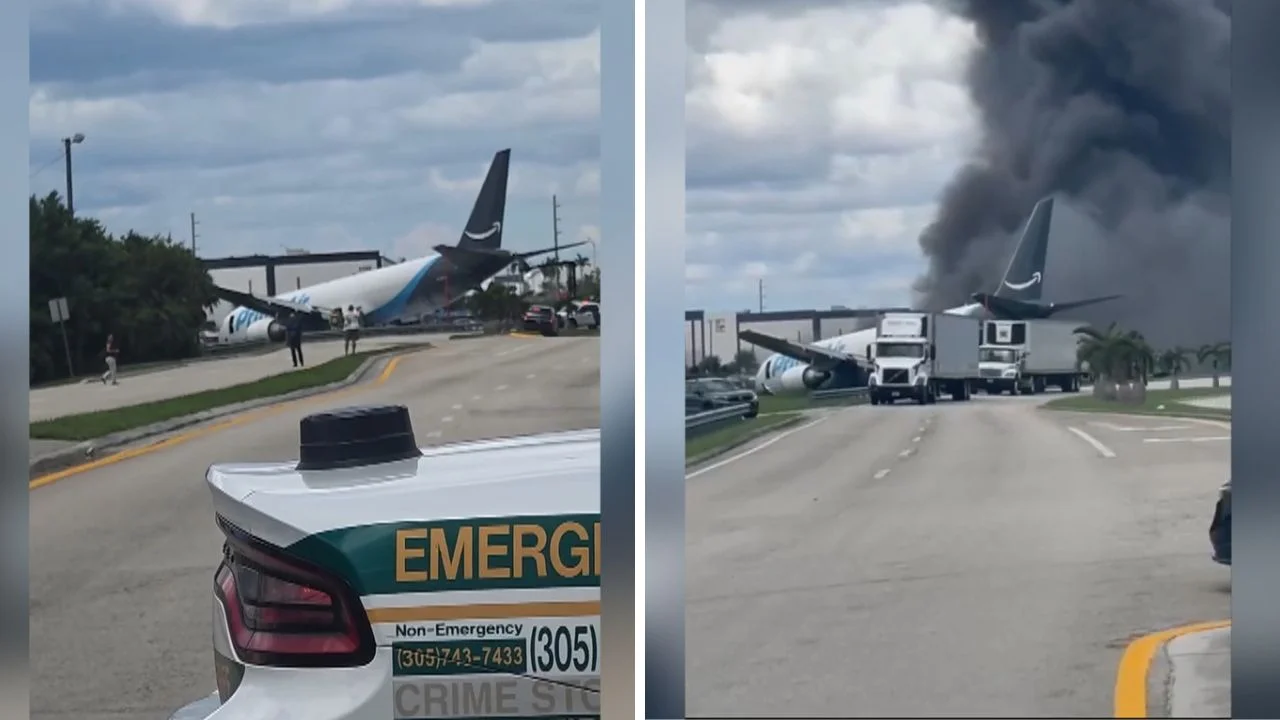 Avión de carga se estrella y se incendia al aterrizar en aeropuerto de Miami Imagen de Avión de carga se estrella y se incendia al aterrizar en aeropuerto de Miami
