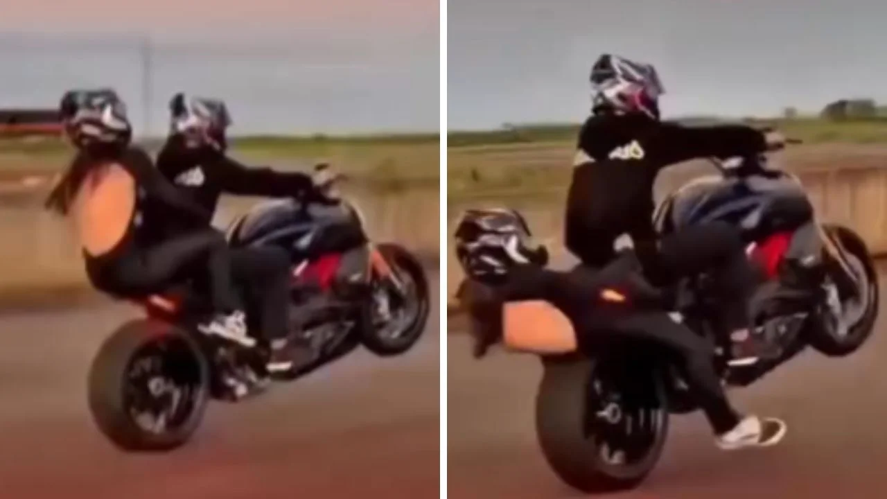 Por querer hacer el 'willy' en su motocicleta su pasajera cayó en la rueda Imagen de Por querer hacer el 'willy' en su motocicleta su pasajera cayó en la rueda