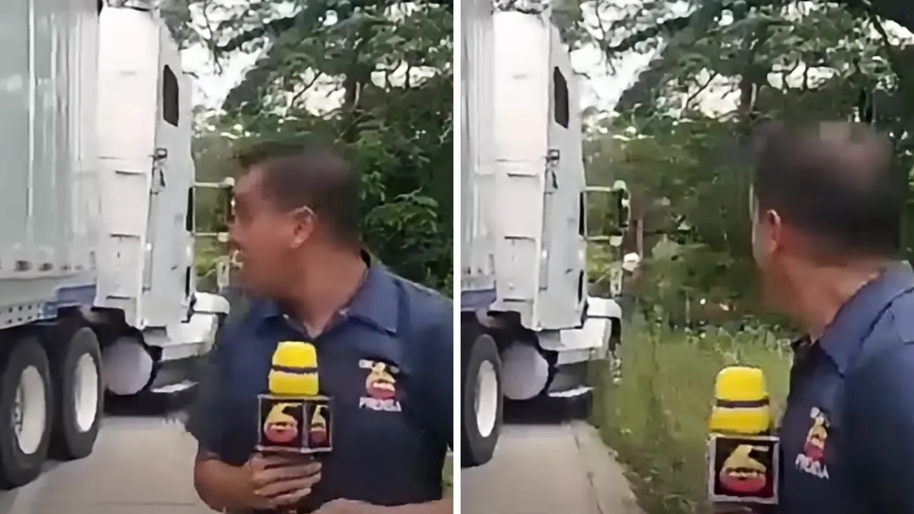 Imagen Principal de Nota: Periodista hondureño se salva de ser atropellado por una rastra