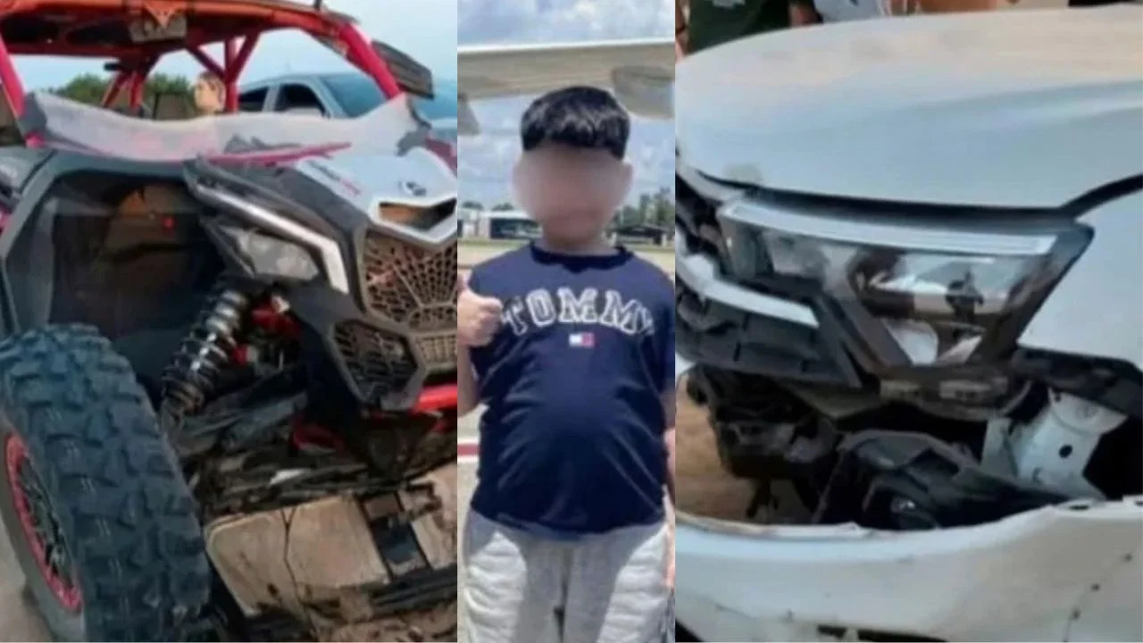 Fotografía de Bastián Jerez y los autos involucrados en su accidente en Pinamar.