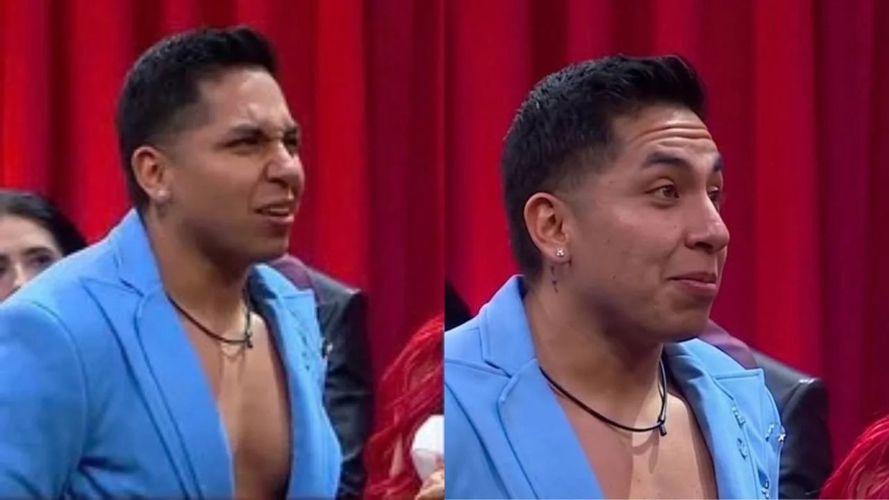 Ese Pérez con saco azul en La Casa de los Famosos.