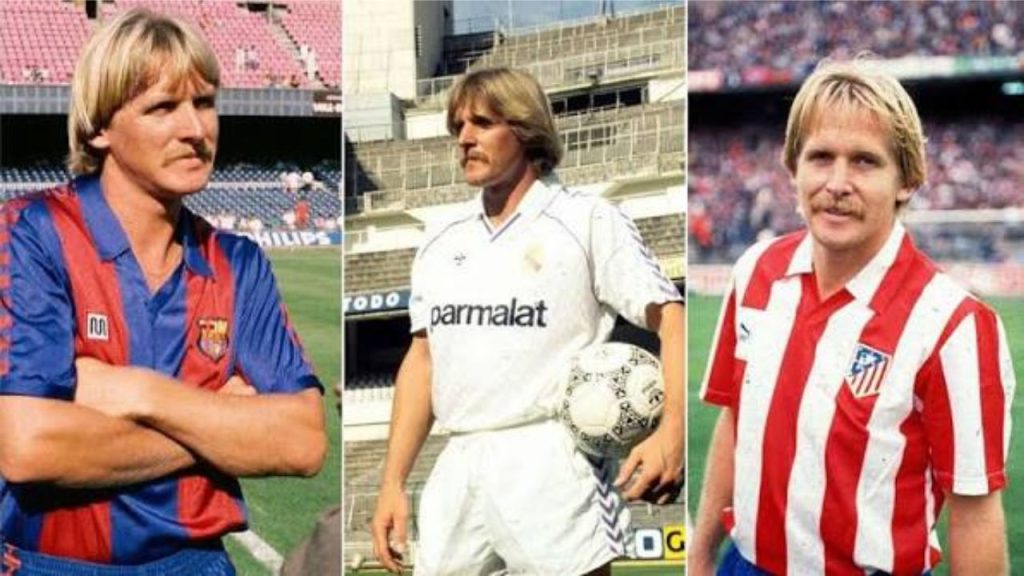 Bernd Schuster con camisa del Barcelona y Real Madrid.