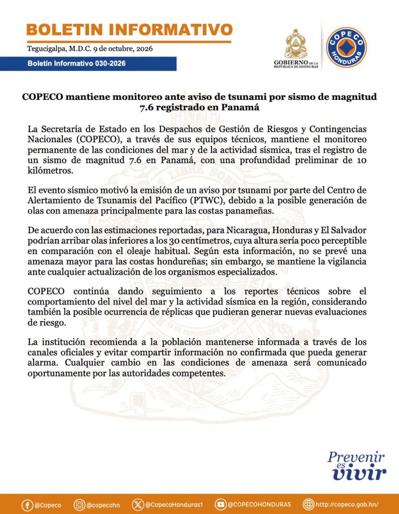 boletín de Copeco