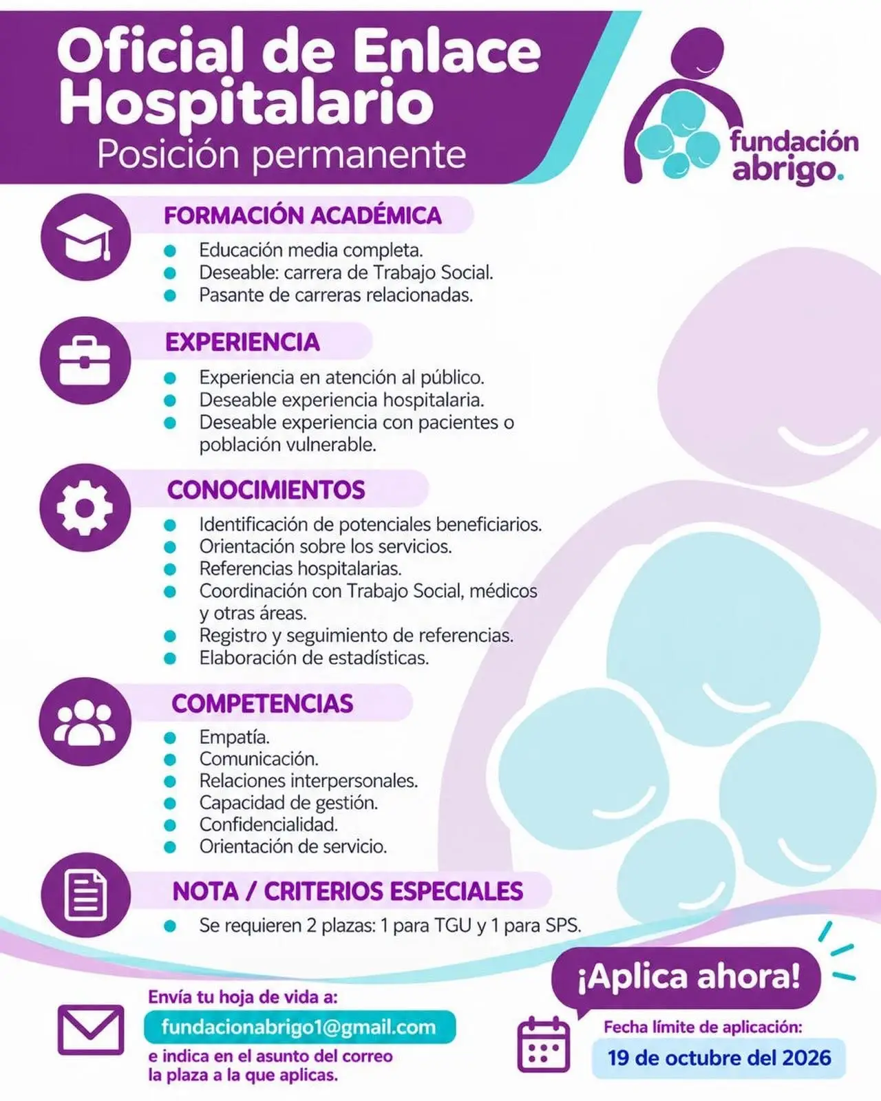 detalles de la oferta de trabajo en Fundación Abrigo