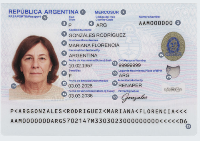 Imagen de una identificación de nacionalidad argentina