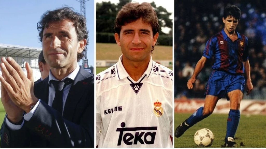 Luis Milla con camisa del Barcelona y Real Madrid.