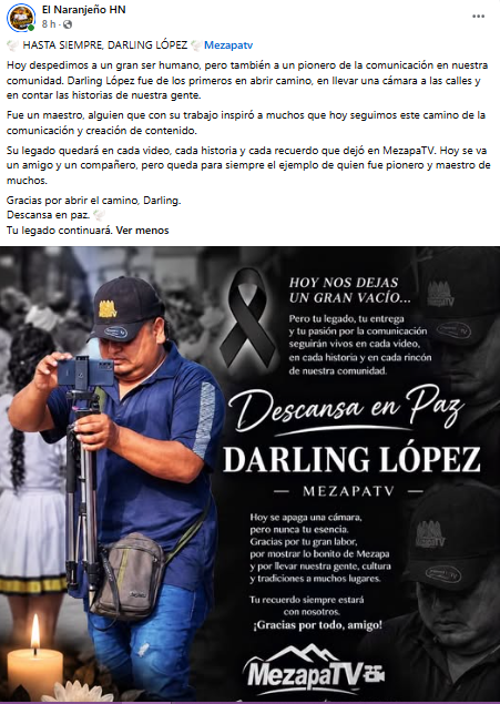 Mensaje por la muerte del comunicador social, Darling López
