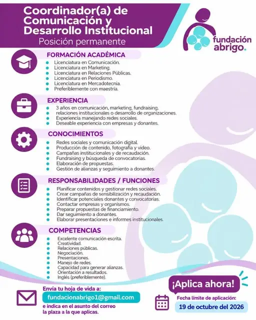 detalles de la oferta de empleo en Fundación Abrigo