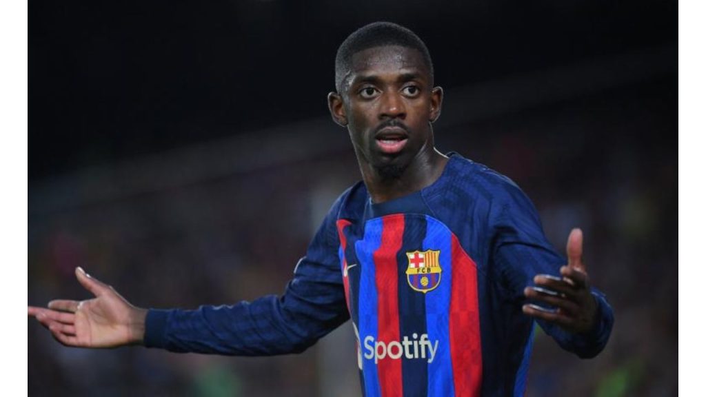 Ousmane Dembélé con camisa del Barcelona.