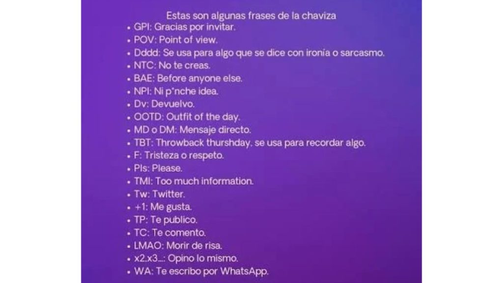 Palabras de la chaviza