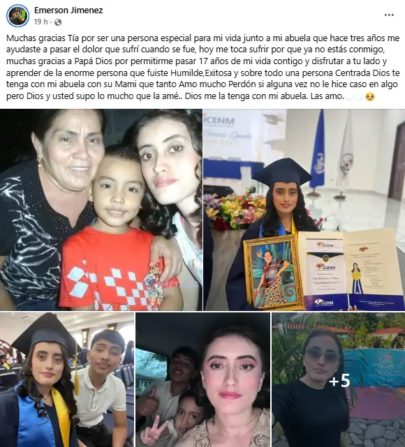 Mensaje del sobrino de Endy Yadira Jiménez Calderón, hondureña que murió en su trabajo