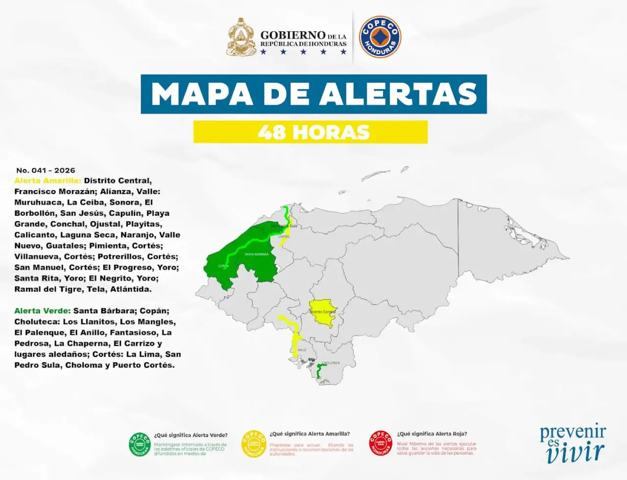 Mapa de alertas por lluvias en Honduras