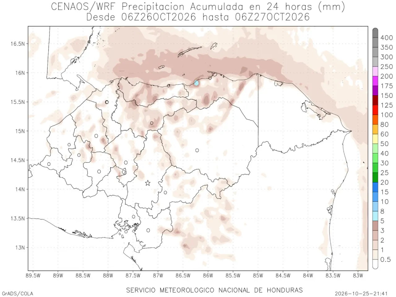 Mapa de pronóstico del clima en Honduras