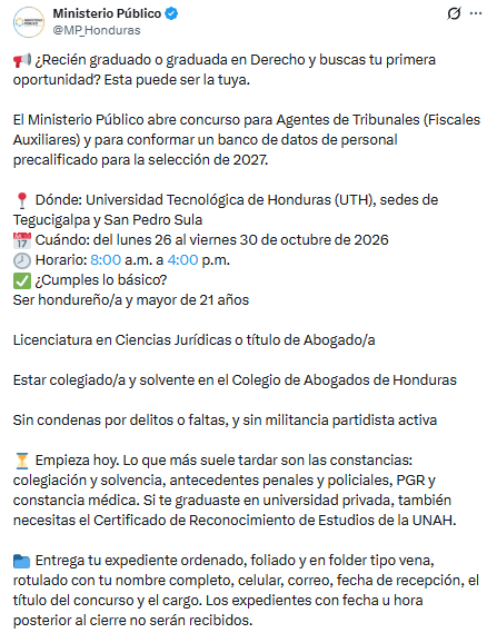 Ministerio Público abre concurso para fiscales auxiliares