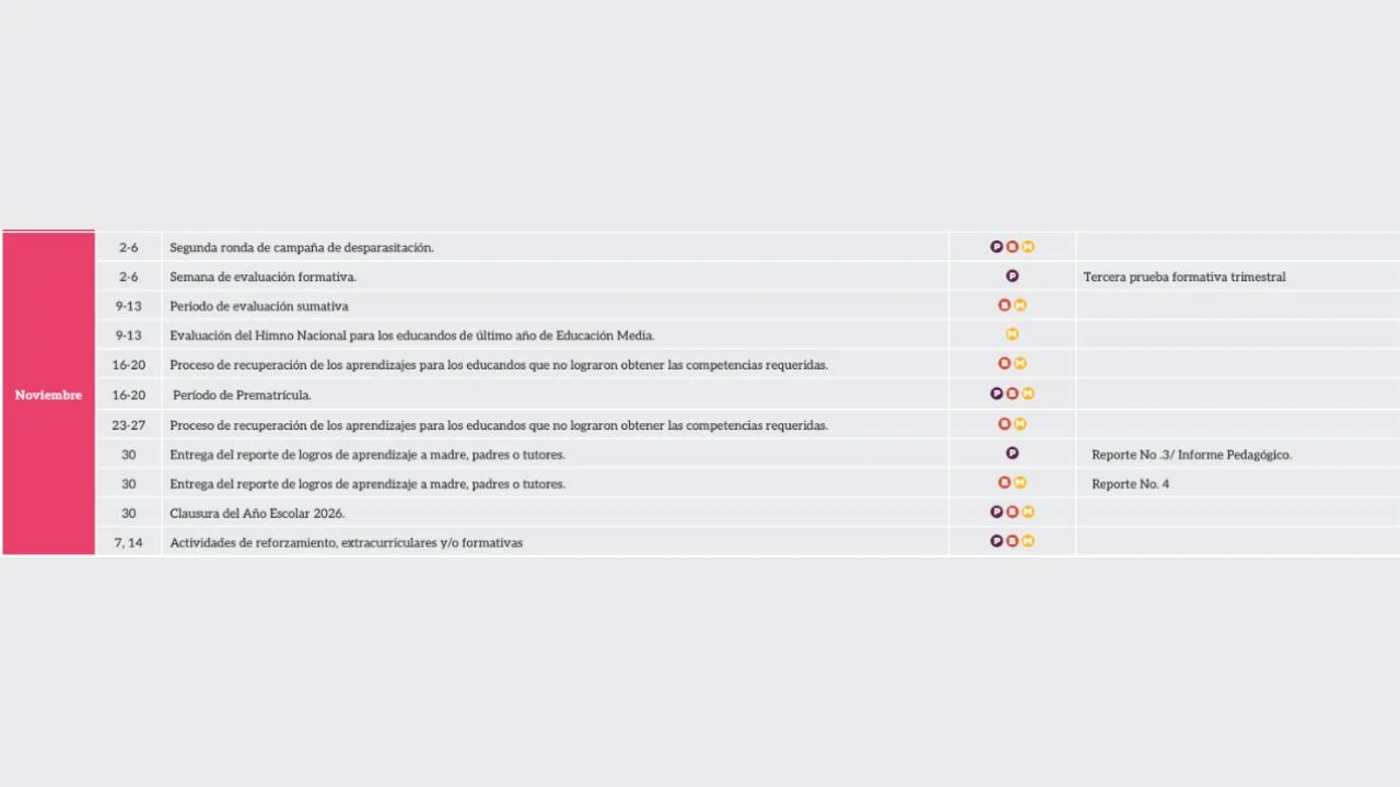 Calendario escolar de noviembre de 2026