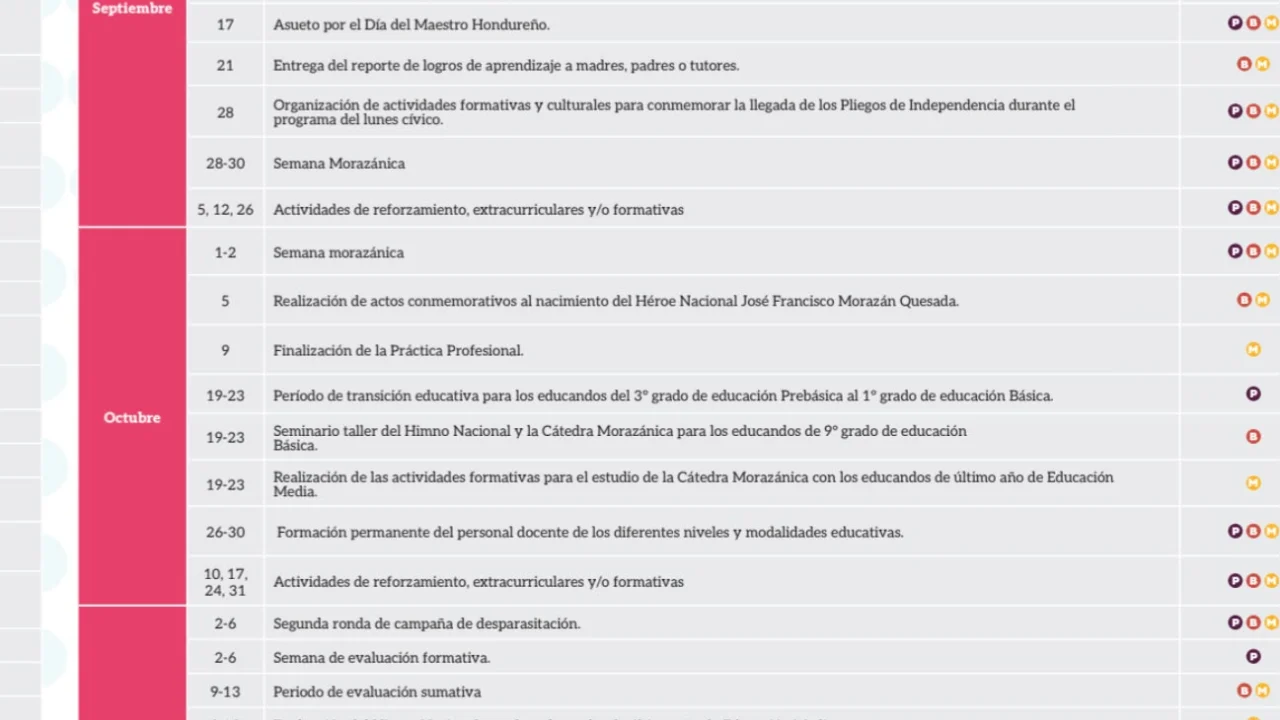 Foto del calendario escolar con las fechas de octubre