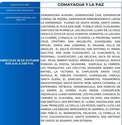 Foto de las Zonas de Comayagua y La Paz estarán sin energía eléctrica este miércoles 28 de cotubre, sgún la ENEE.
