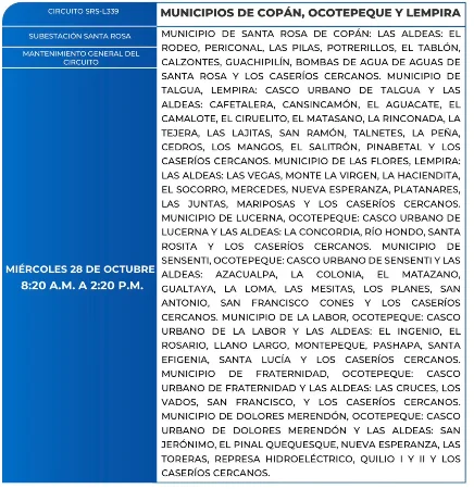 Foto de las Zonas de Copán, Ocotepeque y Lempira estarán sin energía eléctrica este miércoles 28 de cotubre, sgún la ENEE.