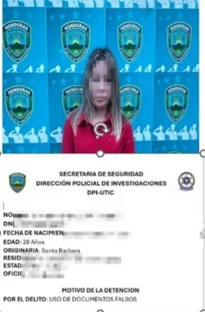 Ficha policial de la hondureña que pretendía viajar a Estados Unidos con visa falsa
