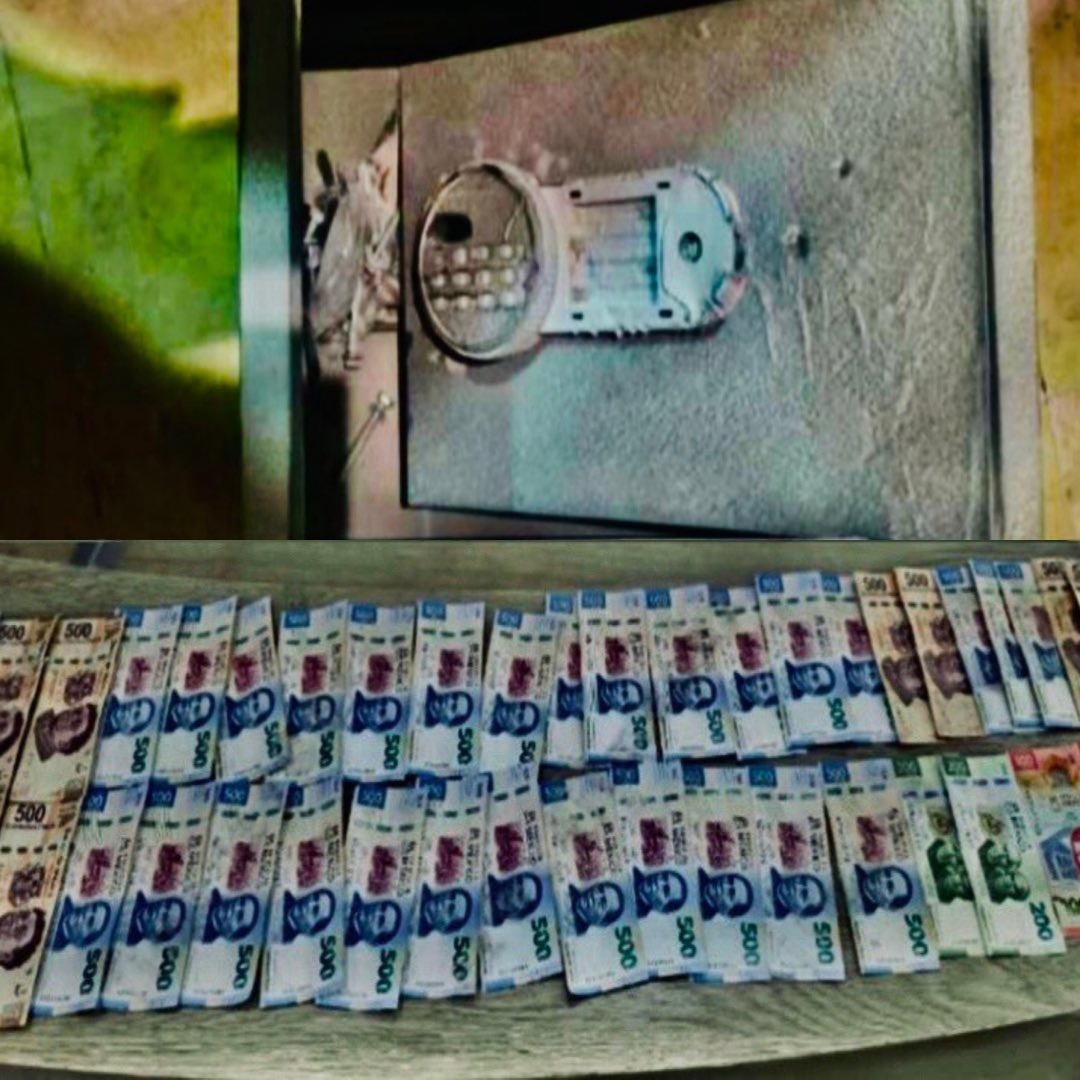 Fotos de la caja fuerte y del dinero que empleado roba en sede de partido político