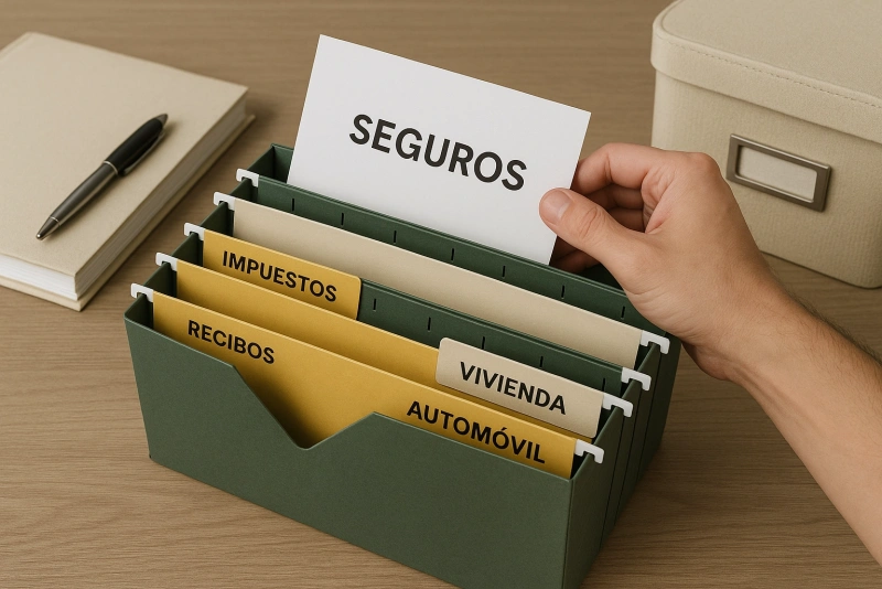 La imagen muestra un recipiente con diferentes documentos.