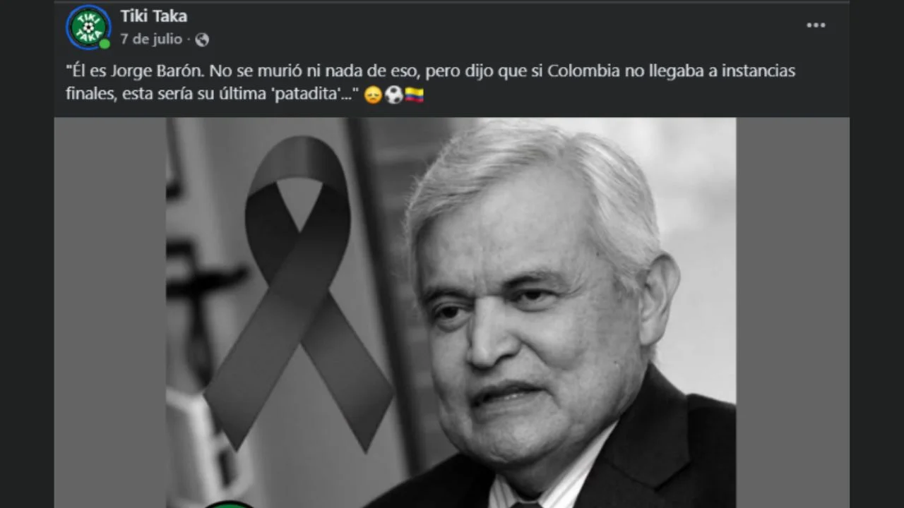 Publicación con una foto de Jorge Barón en blanco y negro.