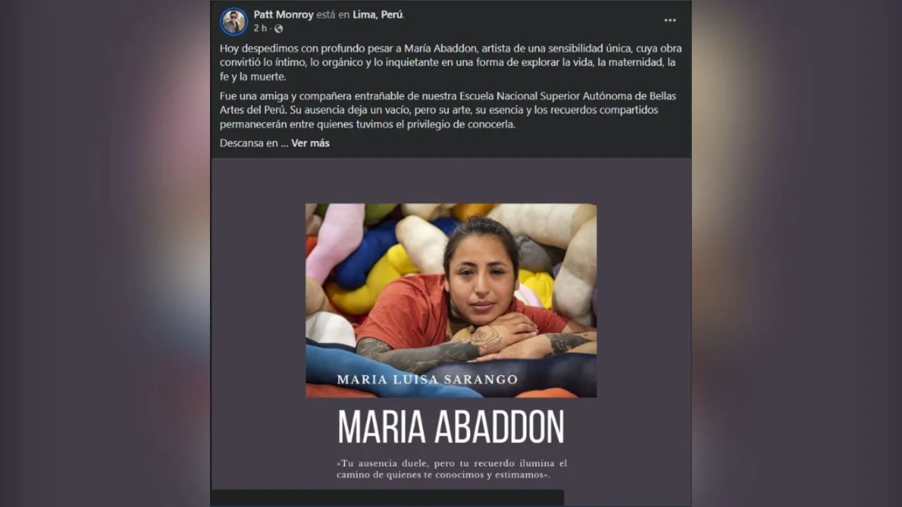 Publicación sobre la muerte de María Abaddon.