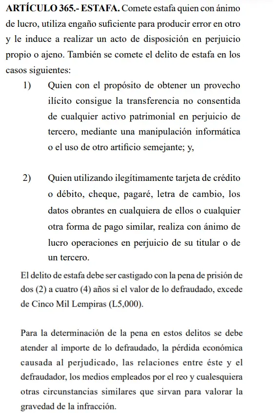Código Penal sobre el delito de estafa