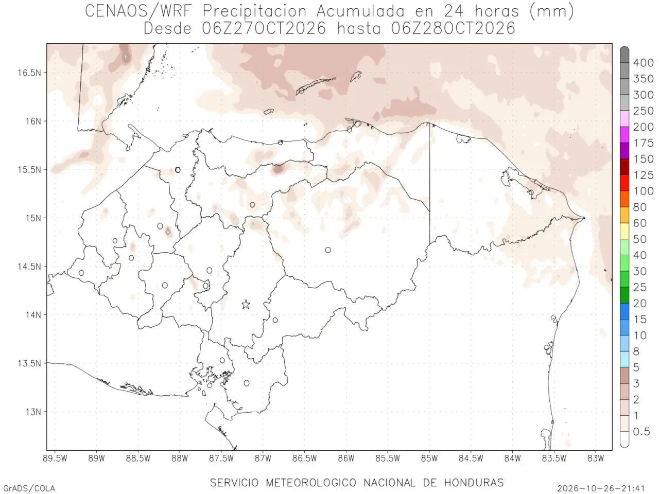 Mapa de pronóstico del clima en Honduras 