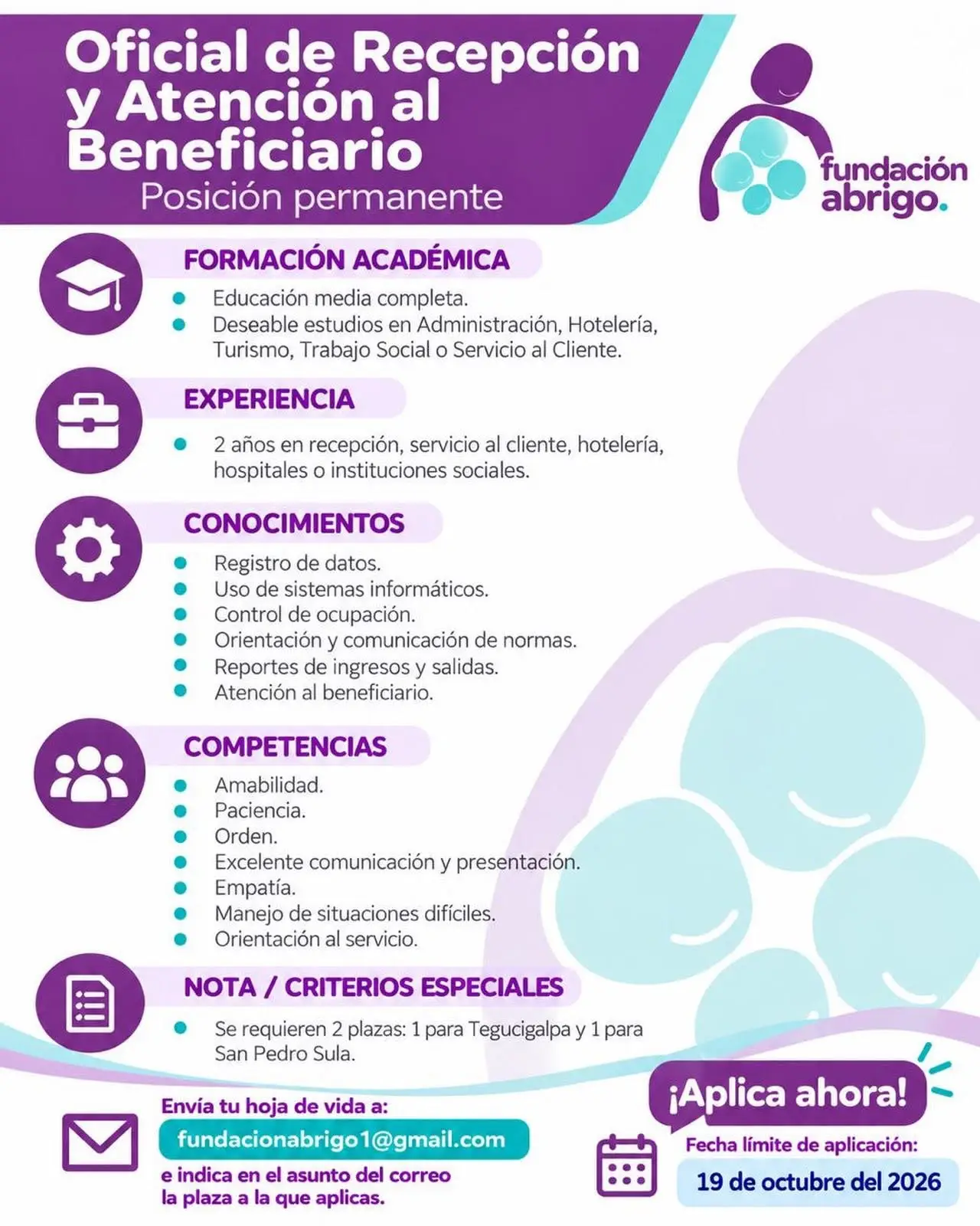 detalles de la oferta de trabajo en Fundación Abrigo