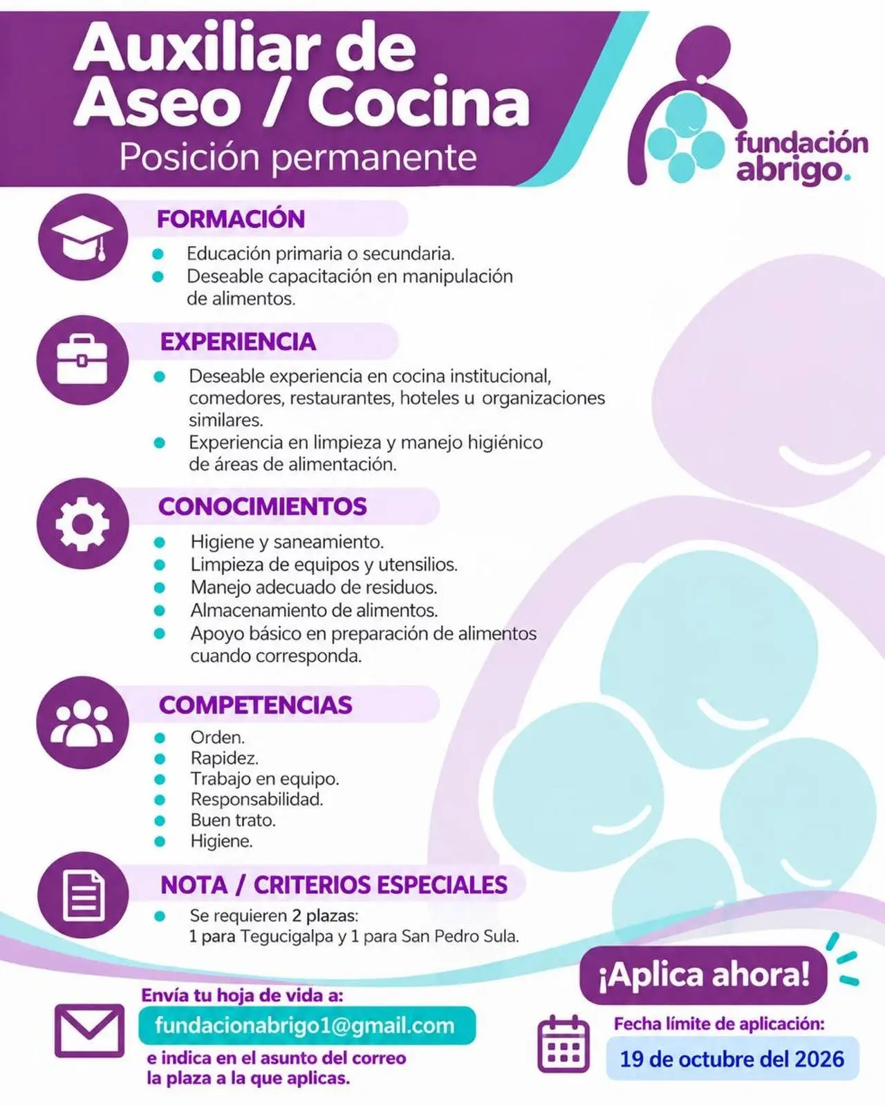detalles de la oferta de trabajo en Fundación Abrigo