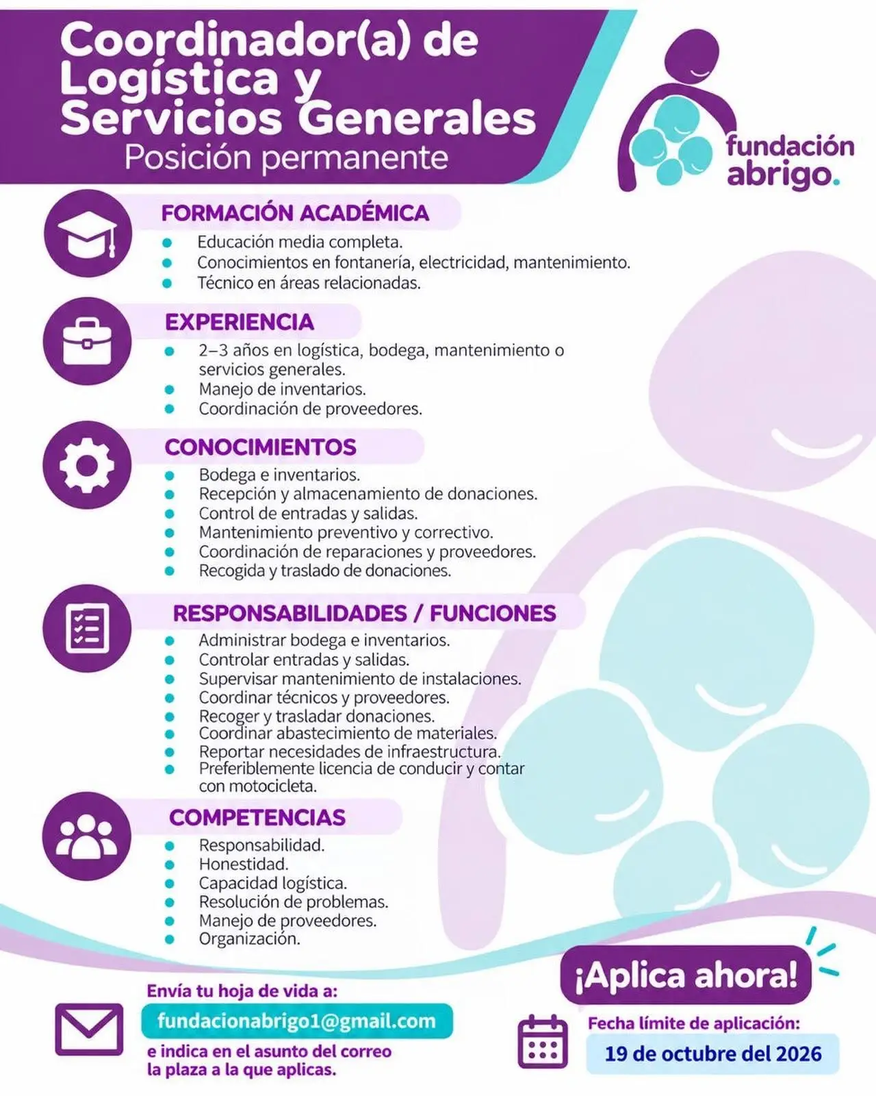 detalles de la oferta de trabajo en Fundación Abrigo